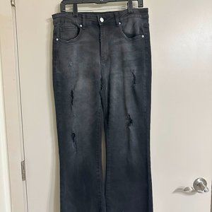 Women’s 13 Black Wide Leg Raw Hem Distressed Black Jeans